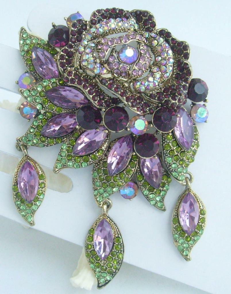 Charming 3.94″ Purple Austrian Crystal Flower Brooch Pin Pendant Deco EE06454C4