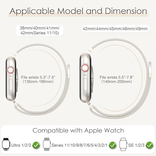 Original Milanese Loop Compatible 38mm/40mm/41mm/42mm（Series11 10 ） A-Starlight