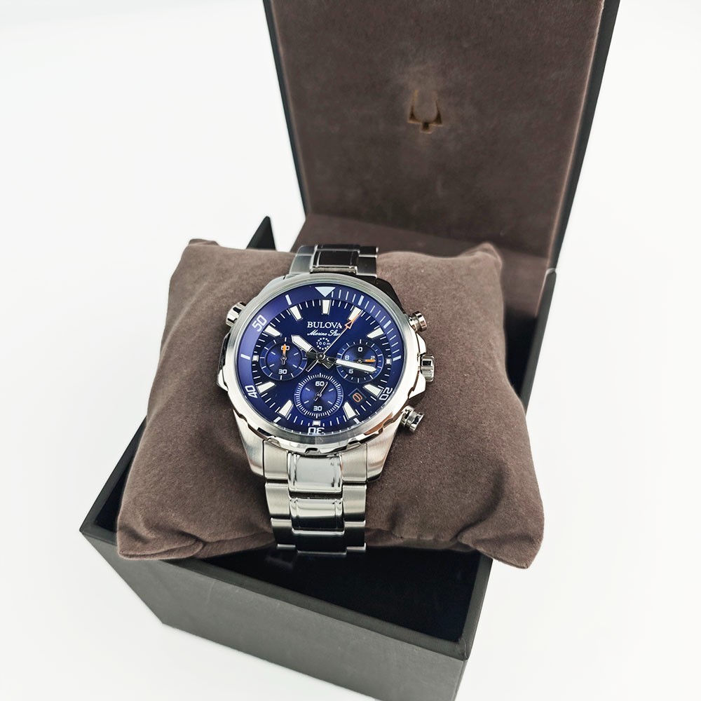 Bulova Men’s Marine Star 6-Hand Quartz Watch 96B256 Blue Dial 43mm NEW With Box