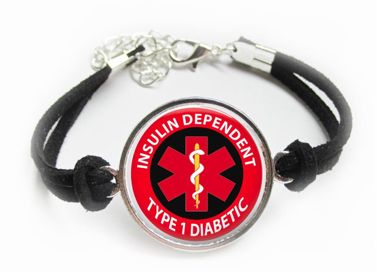 Diabetic Type 1 Insulin Dependent Medical Alert Bracelet Leatherette Cord