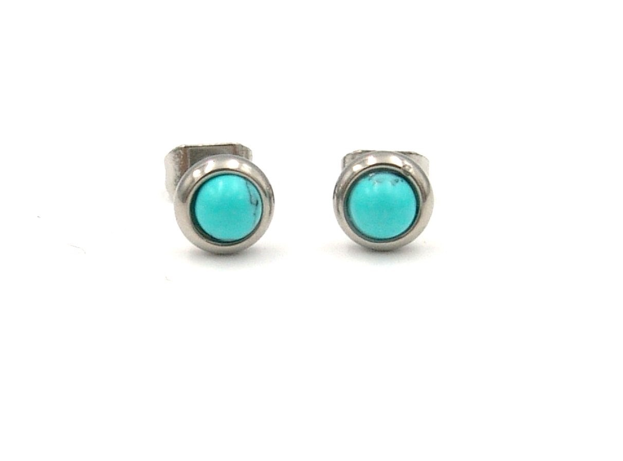 Turquoise Stud Earrings Semi Precious Surgical Steel Hypoallergenic Small
