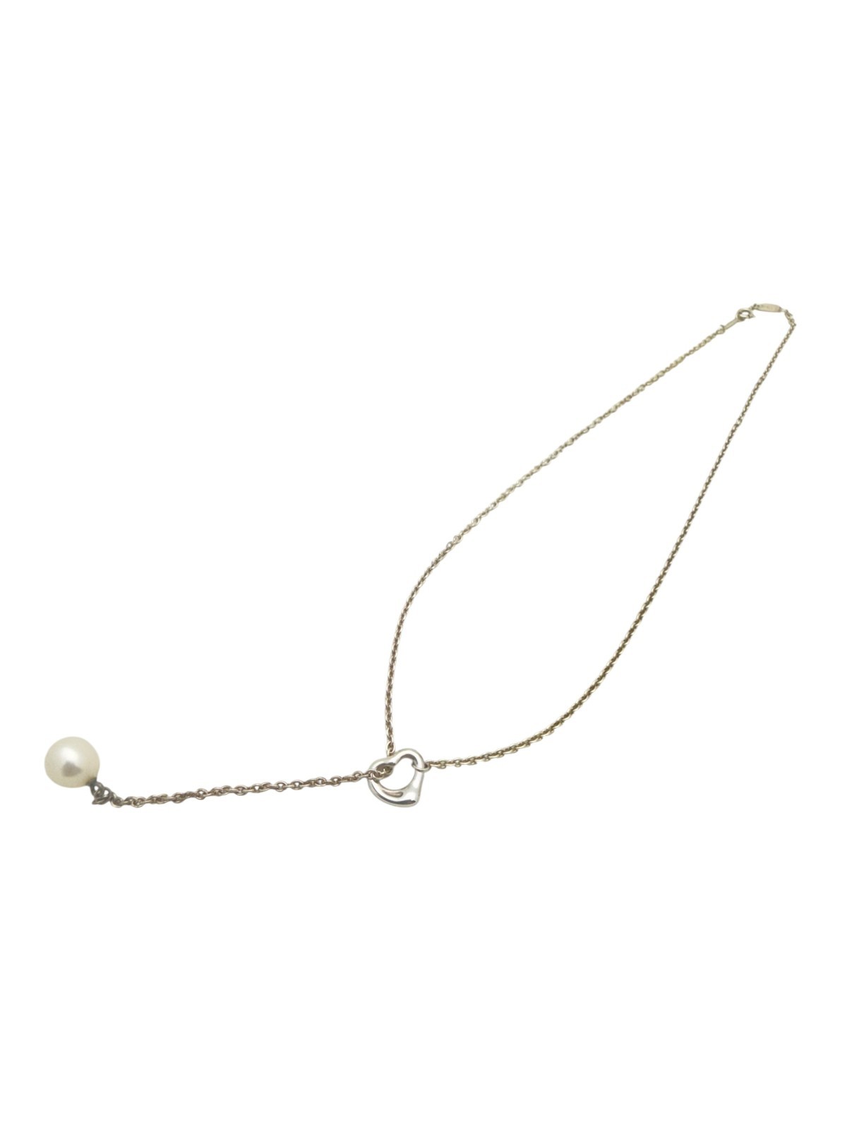 Tiffany & Co. Sterling Peretti Open Heart Pearl Lariat Pendant Necklace 18″