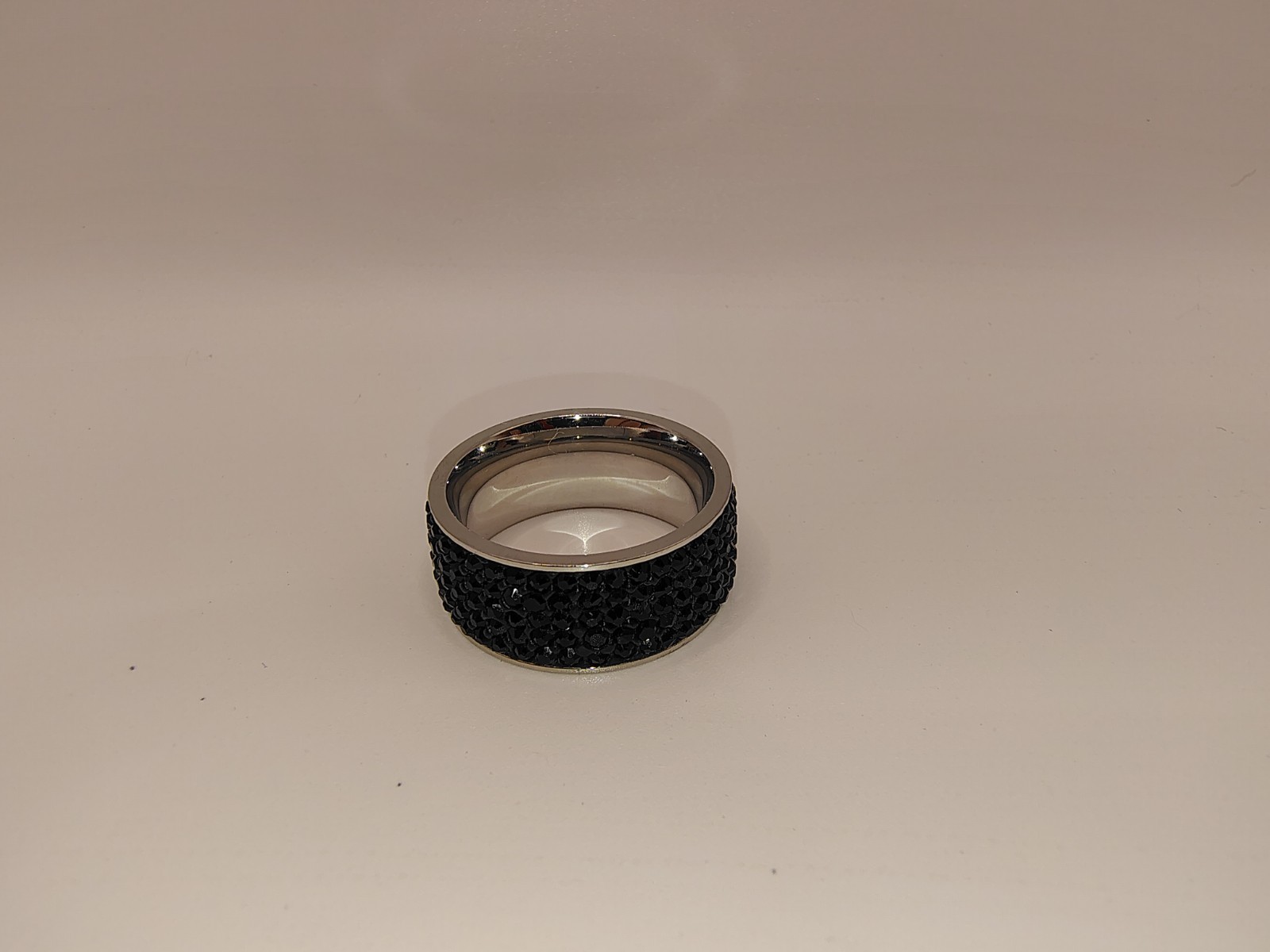Black Crystal Pave Stainless Steel Band Ring Wide Sparkle Fashion Size 10.5