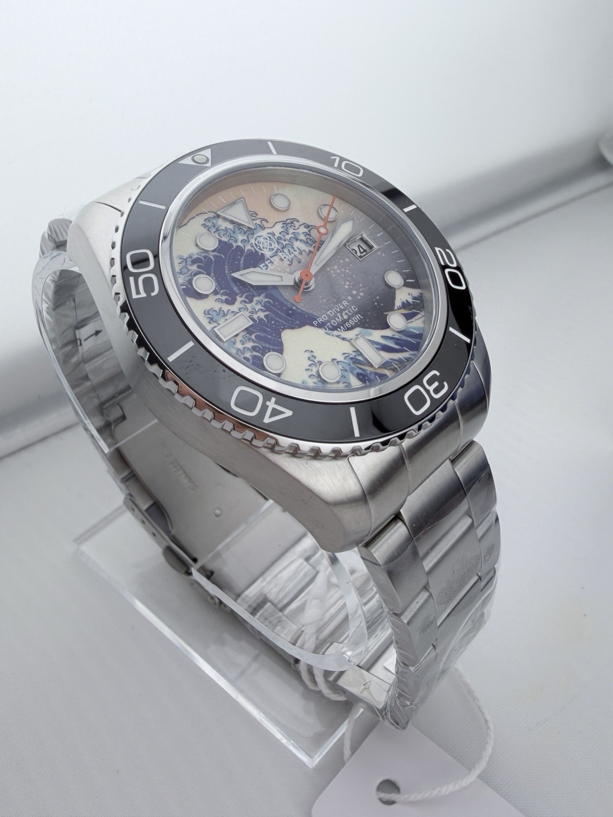 NEW Deep Blue Pro Diver Great Wave Dial Auto 200M Sapphire Full Kit #0177