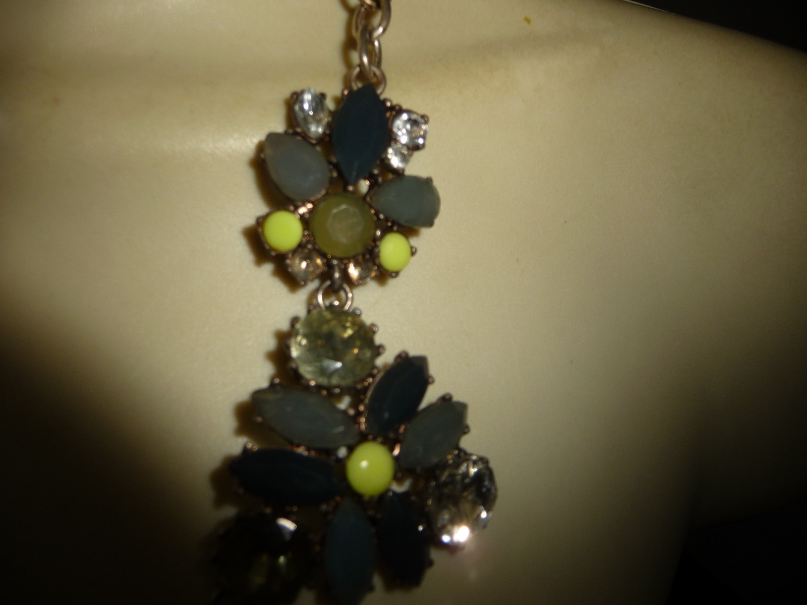 STELLA & DOT STATEMENT GRAY BLACK CLEAR YELLOW STONES GOLD TONE NECKLACE #29/29