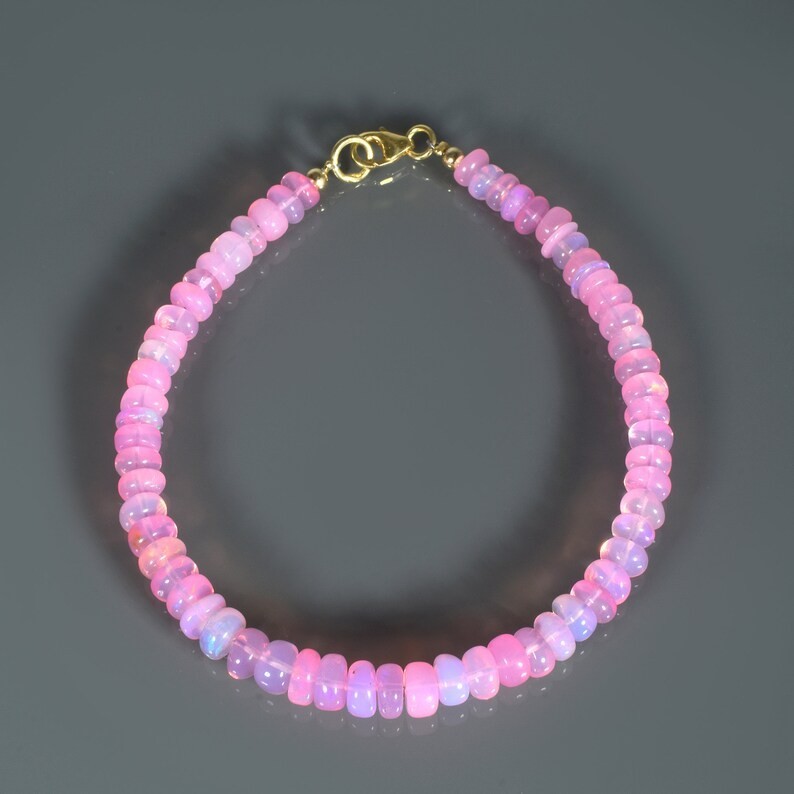 Natural Welo Fire Pink Opal 4-5mm Beaded Bracelet 925 Silver Handmade Gift
