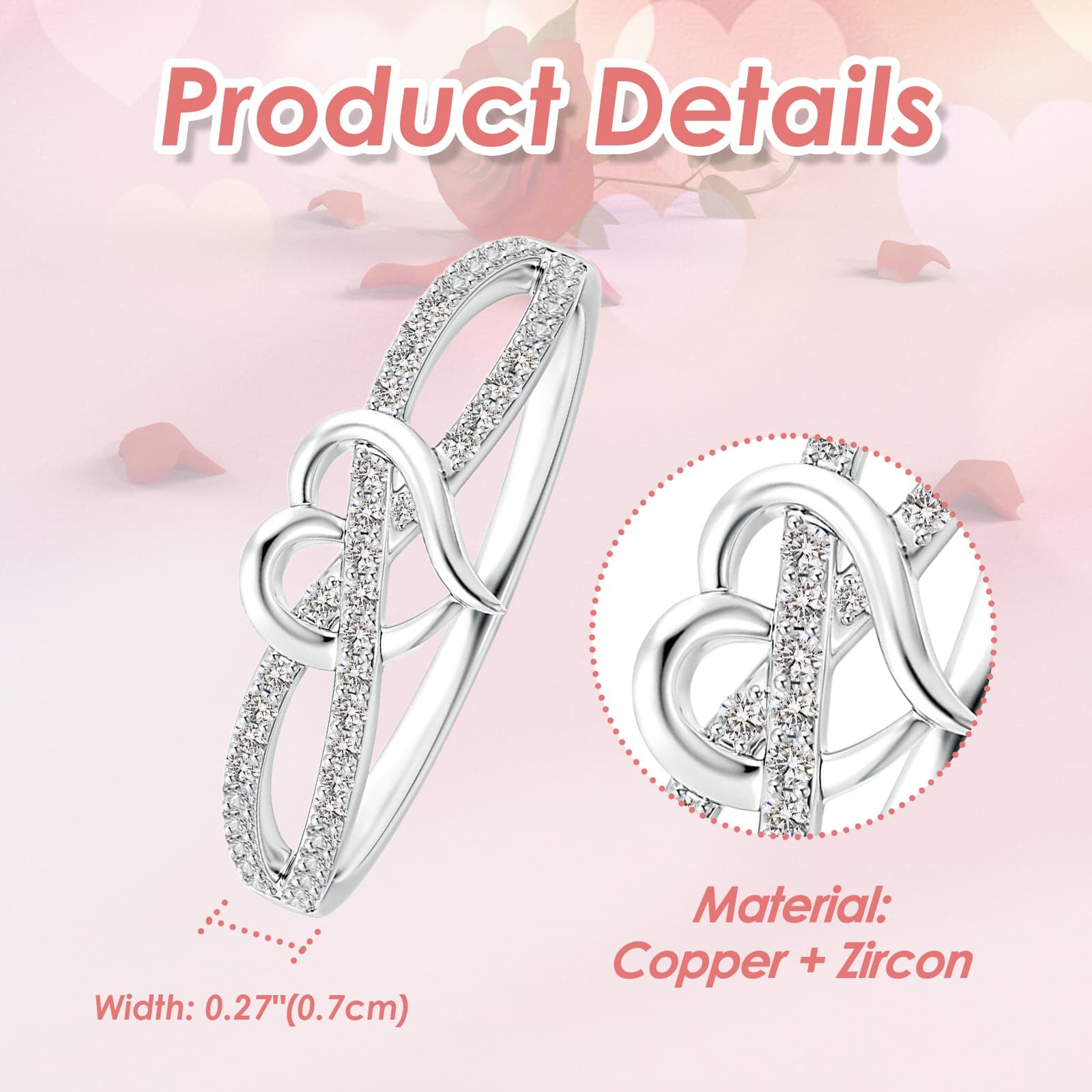 Women’s Valentine’s Day Infinite Eternal Love Heart Braided CZ Ring Gift for Her