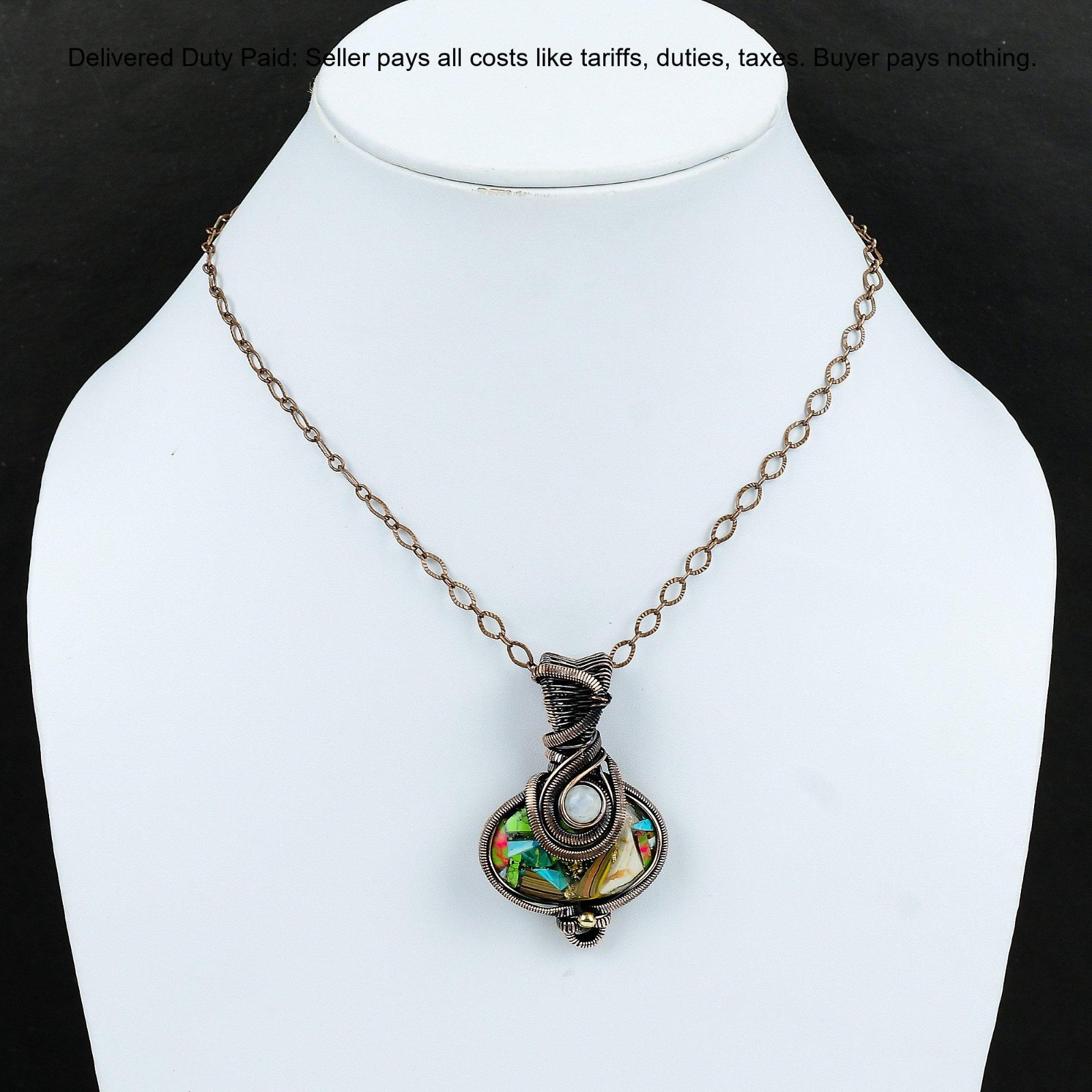 Copper Multi Turquoise Gemstone Rainbow Moonstone Wedding Pendant Jewelry Copper