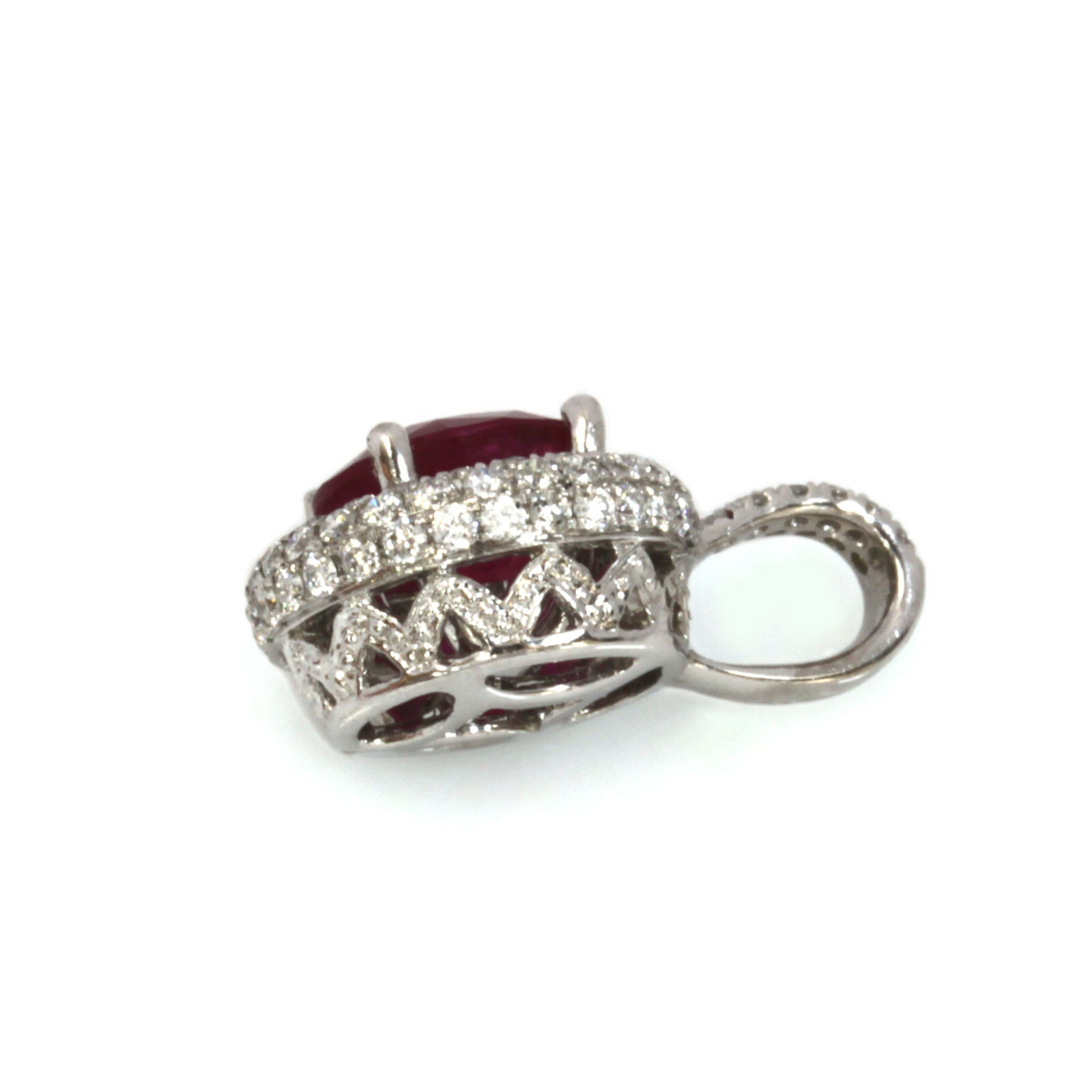 2.4 ctw Natural Red Ruby & Diamond Solid 14k White Gold Halo Drop Pendant 17 MM