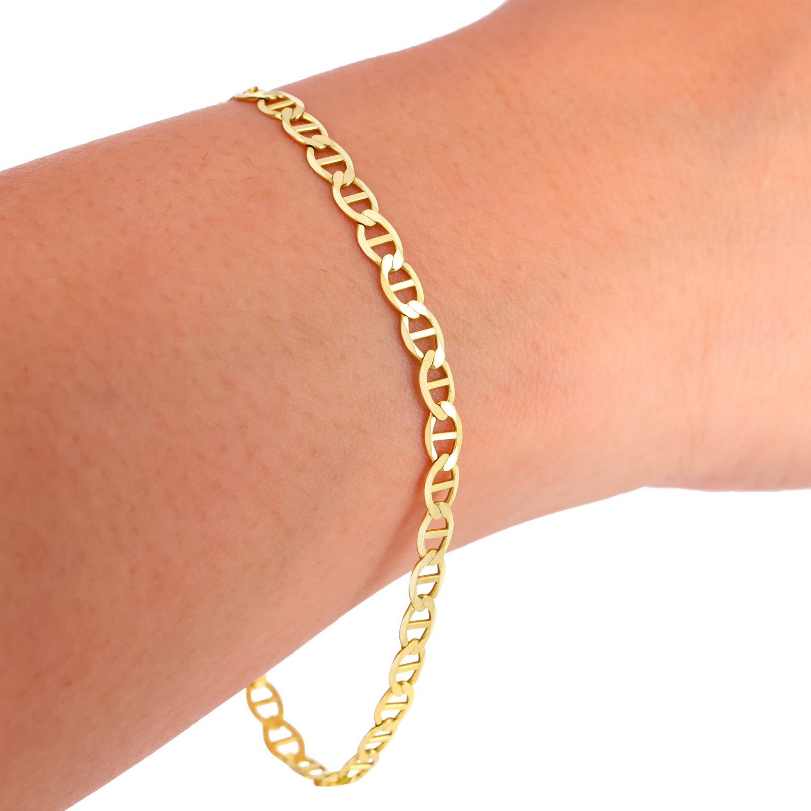 14K Yellow Gold Solid 4mm Mariner Anchor Link Chain Bracelet 7″ 7.5″ 8″ 8.5″ 9″