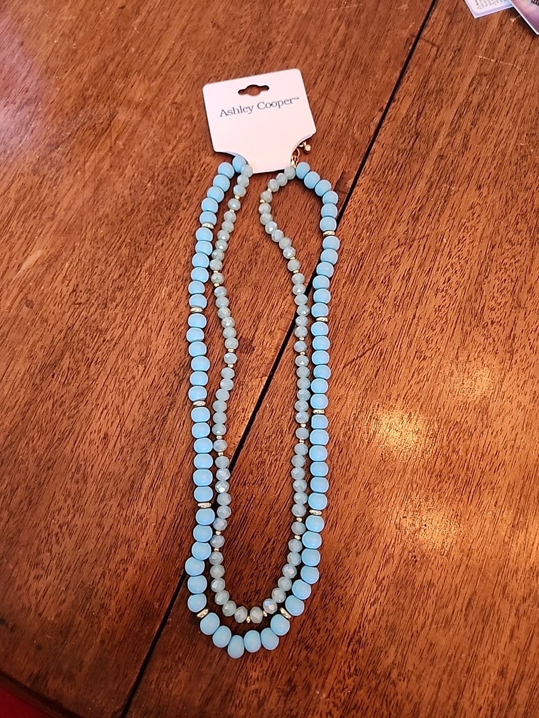 Ashley Cooper 2 Tier Layered Light Blue, Gold Accents Necklace Nwt 18inch W Ext