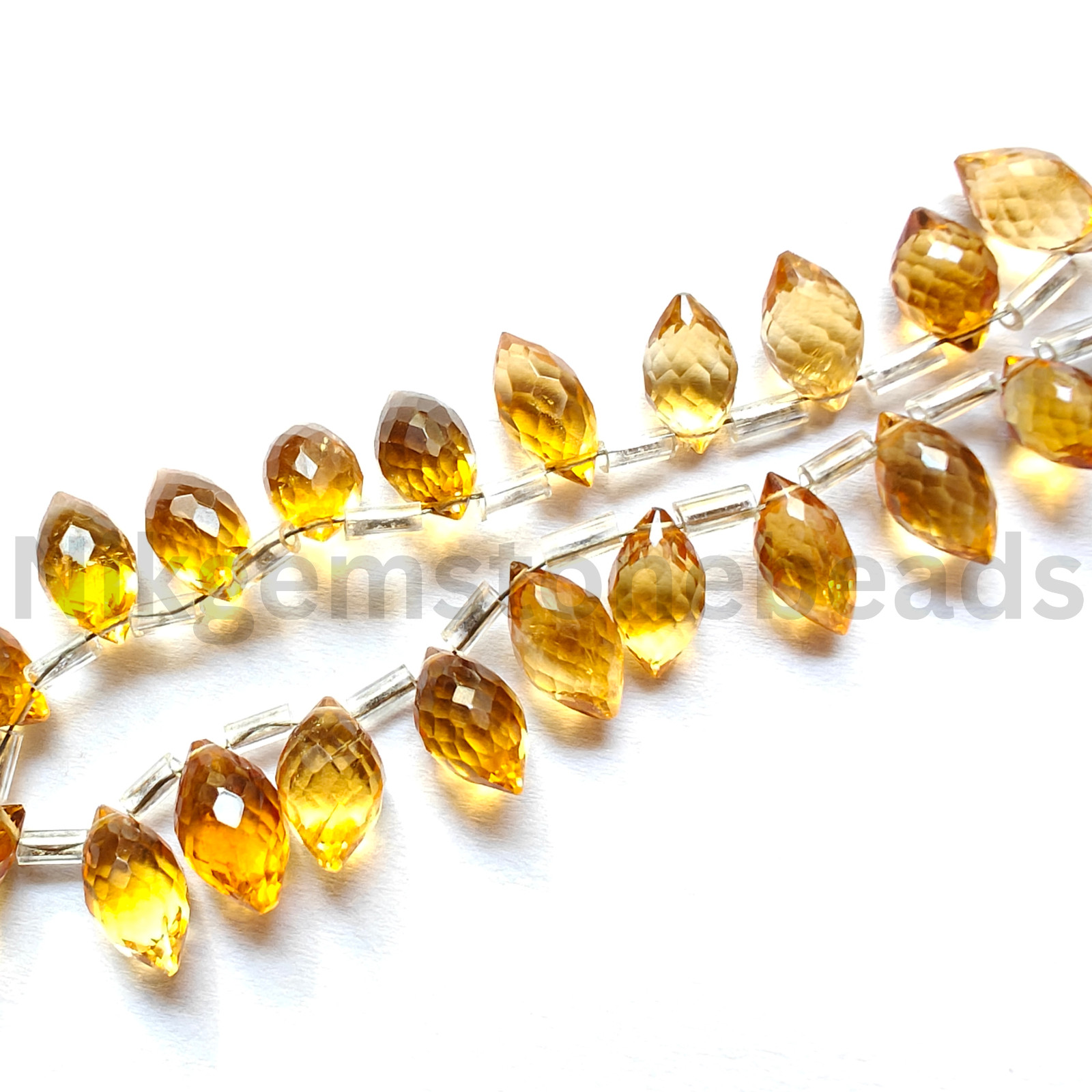 Natural Yellow Citrine Beads, Briolette Faceted Marquise Cut Gems, 9.25-12.75 MM