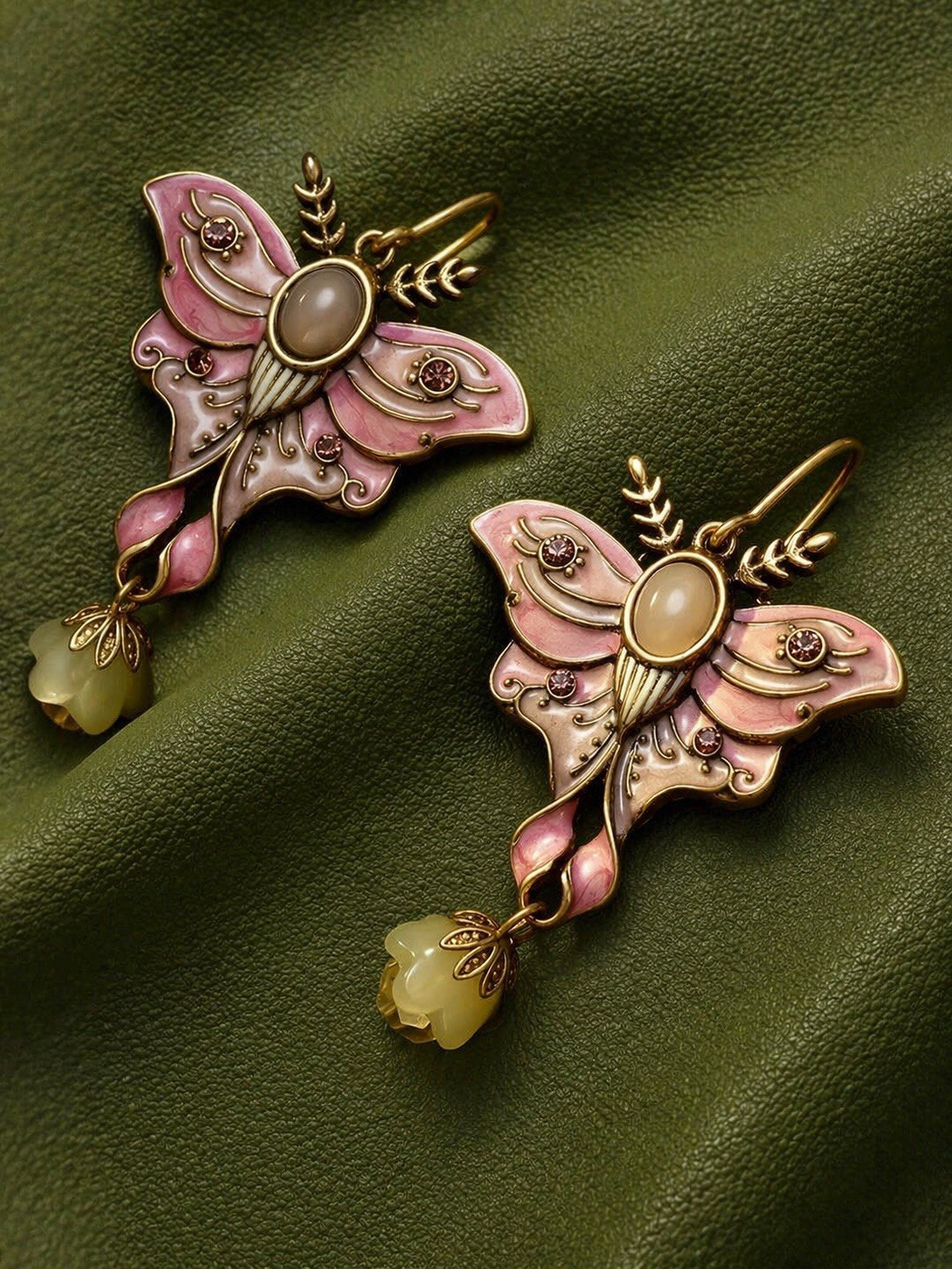 Art Deco Moth Butterfly Earrings Museum Enamel Crystal Nouveau Antique CZ VTG