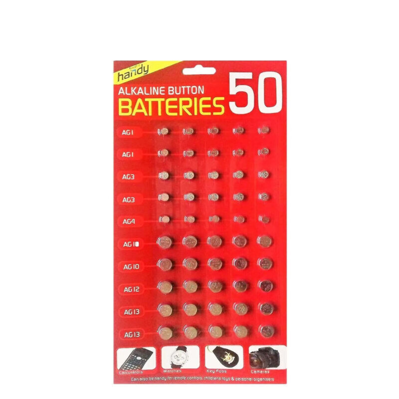 50 X Mix ASSORTED Watch Cell Batteries AG1 AG3 AG4 AG10 AG12 AG13