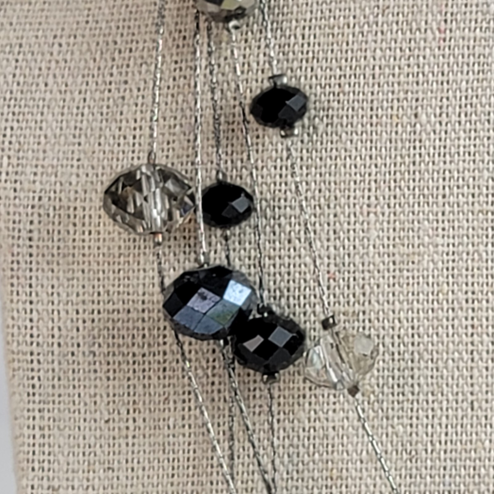 Ali Khan New York Gunmetal-Tone Black And Clear Beads Station Necklace 20 Inch