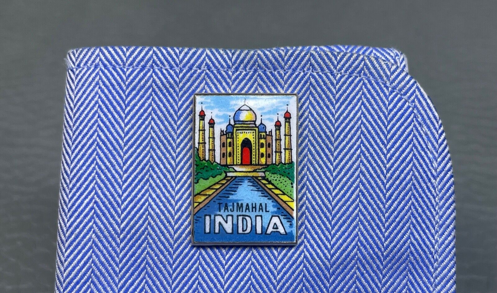 Contemporary Taj Mahal Enamel Yellow Gold Plated Cuff Links