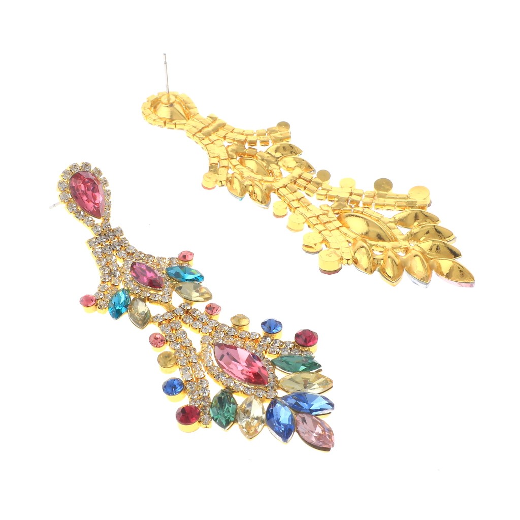 Gold Tone Alloy Metal Crystal Rhinestone Drop Post Earrings ESE7880-MUL