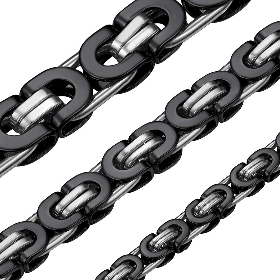 Black Flat Byzantine Chain 8mm 20 inch Stainless Steel Necklace Accessories f…