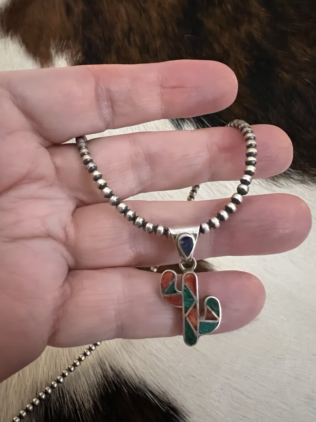 Peruvian Inca Inlaid Spiny Malachite Lapis Saguaro Cactus 950 Pendant