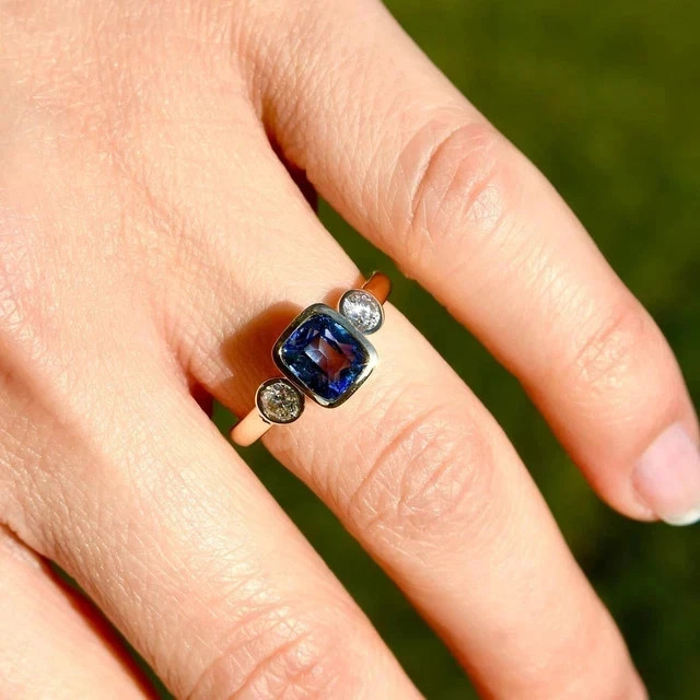 2Ct Cushion Lab-Created Sapphire Diamond Engagement Rings 14k Yellow Gold Plated