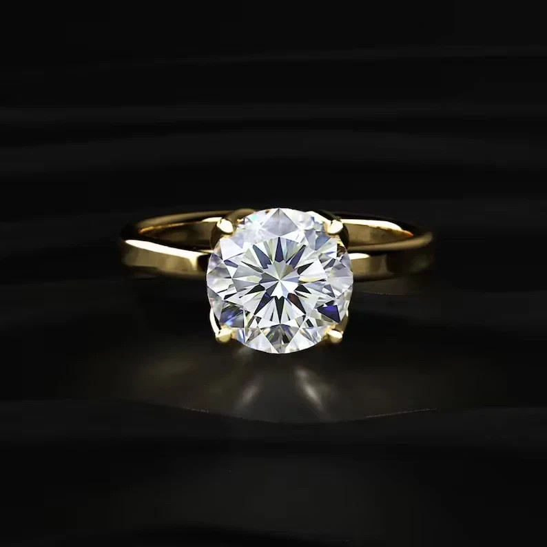2.40 Ct White Moissanite Round Cut Solitaire Engagement Ring 14K Yellow Gold FN