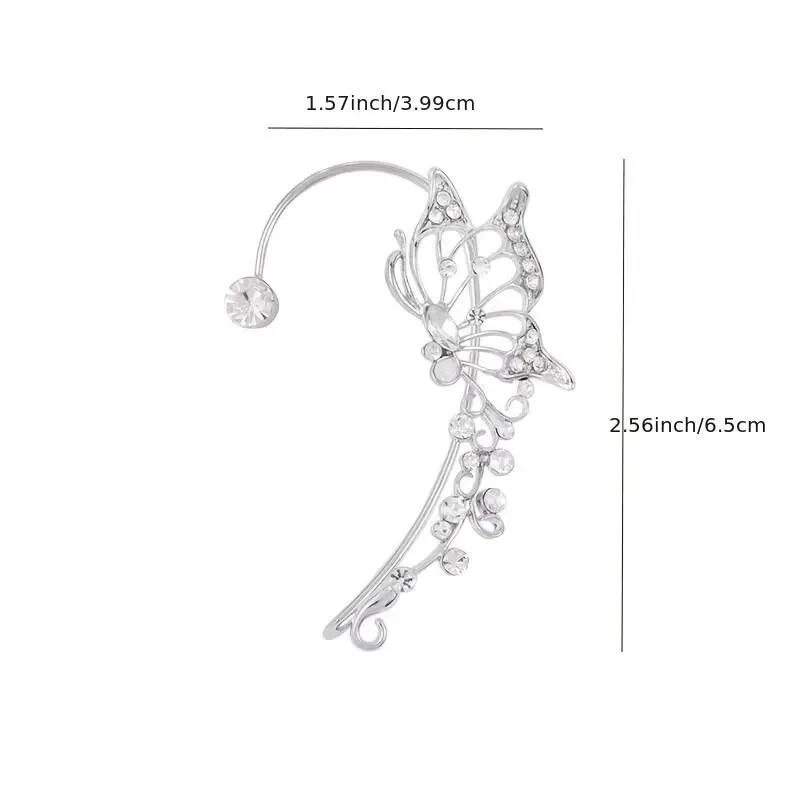 Fashion Women Silvery Zicron Inlaid Butterfly Sparkling Earrings Left Ear Cuff