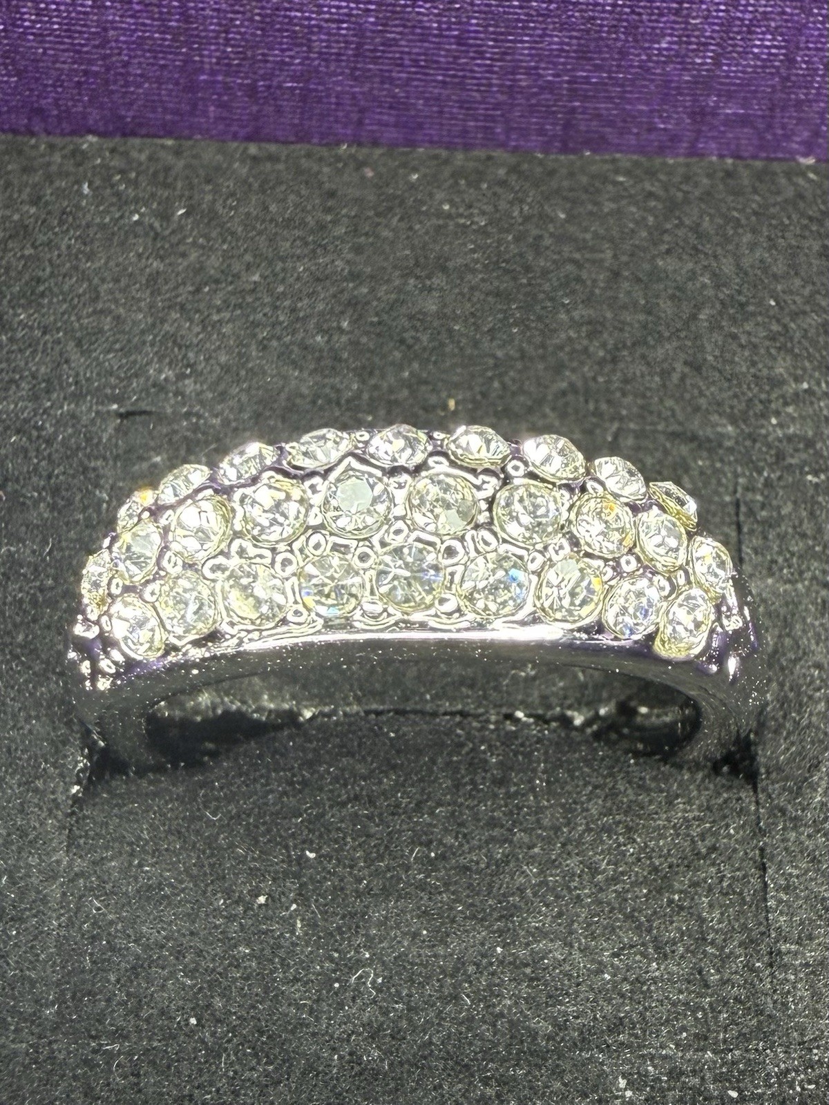 Art Deco Era Triple Row Diamond CZ Style Ring Size 7.5 Very Shiny Not Signed