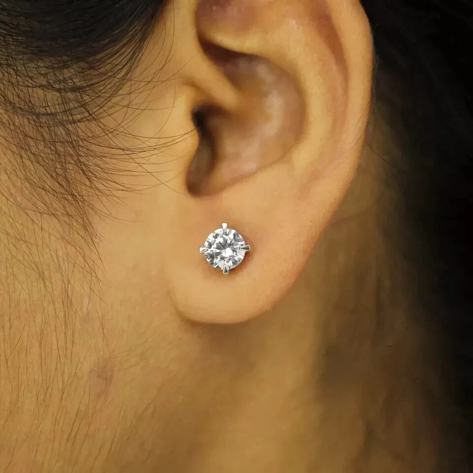 2 CT Round Cut White Moissanite Solitaire Stud Earrings 14k White Gold Plated