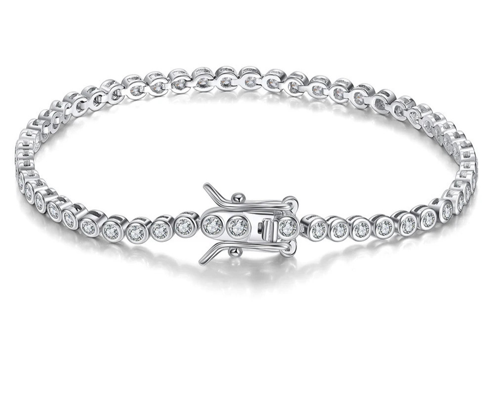 2.1ct Lab-Created Round Shape Diamond Test Pass Tennis 14cm Bracelet VS1/D