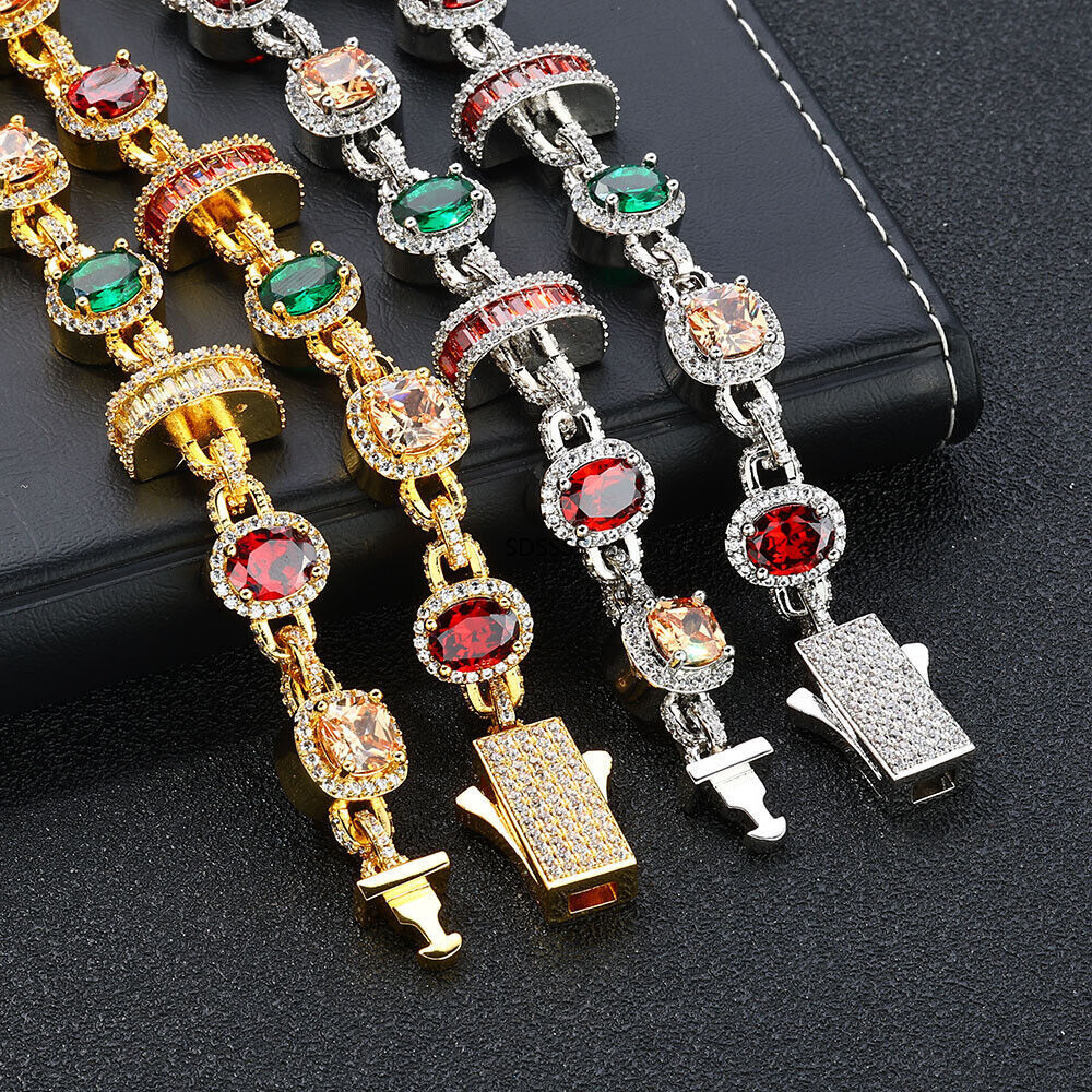 Jewelry Men Women Gift Hip Hop Tennis Chain Necklaces Bracelet Colorful