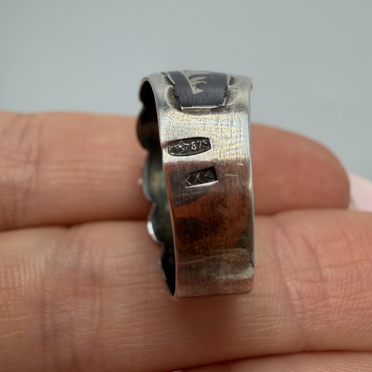 Vintage USSR 875 Silver Kubachi Niello Women’s Ring Size 9 Star Hallmark