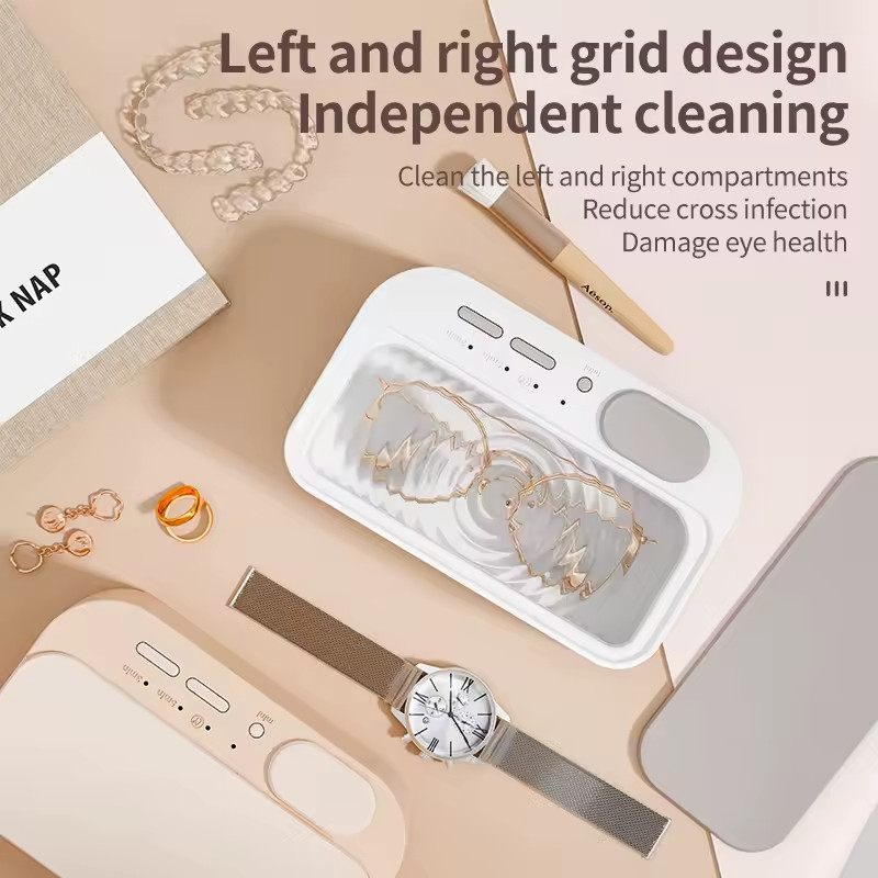 Ultrasonic Cleaner with Adjustable Timer Double Bin Jewelry Cleaning Machine