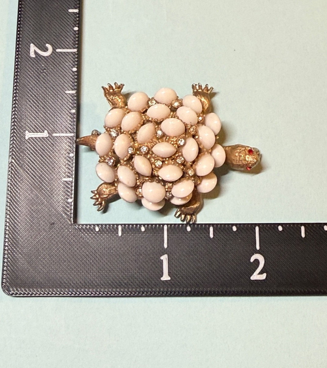 Vintage HAR Turtle brooch Gold Tone White Figural Animal Pin Signed Excellent