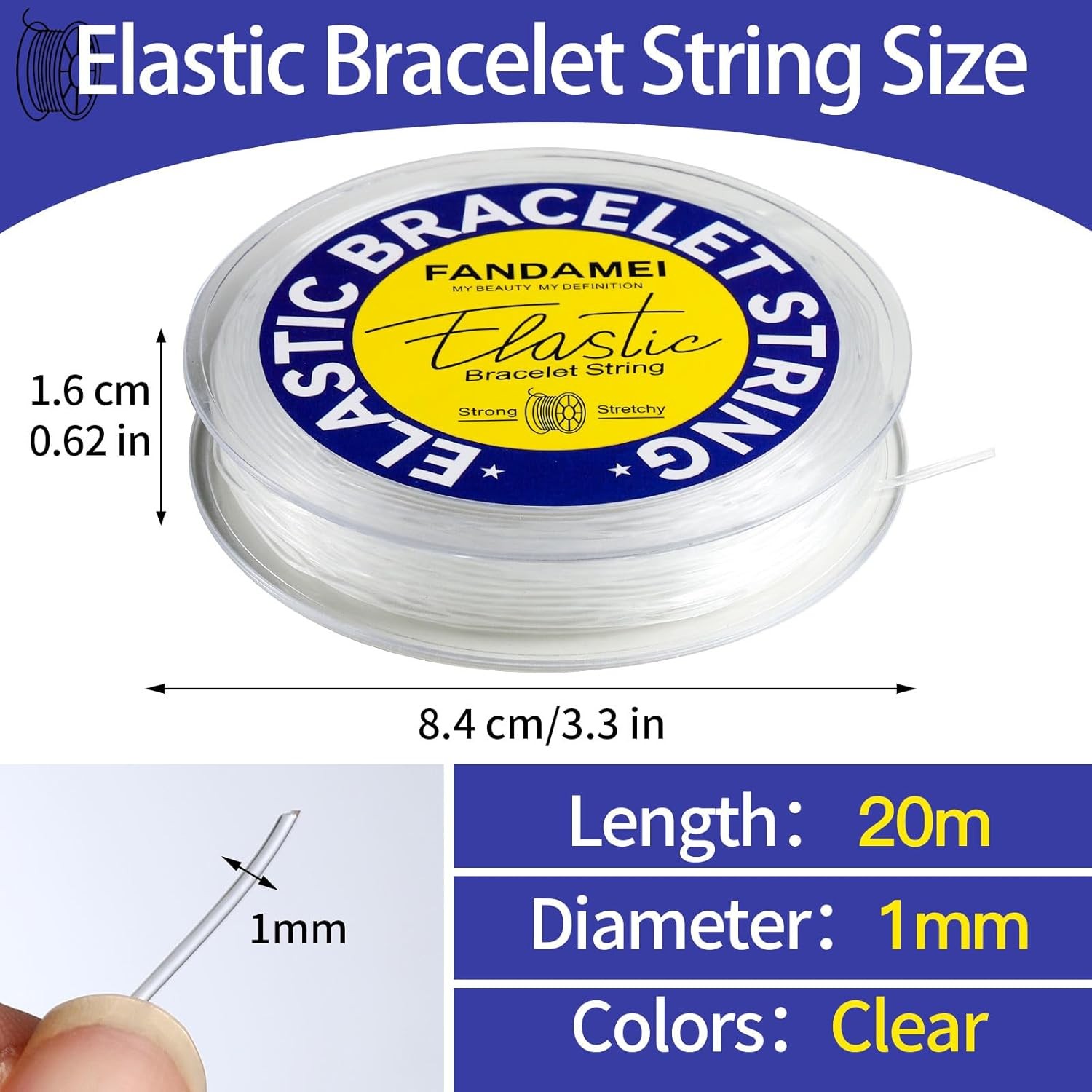 FANDAMEI 1mm Elastic Bracelet String Cord, Crystal Stretch A-1mm, Transparent