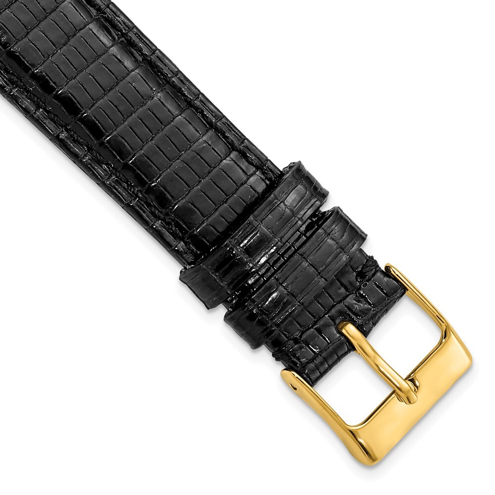18mm 7.5″ Black Genuine Lizard Leather Gold-tone Buckle Watch Band