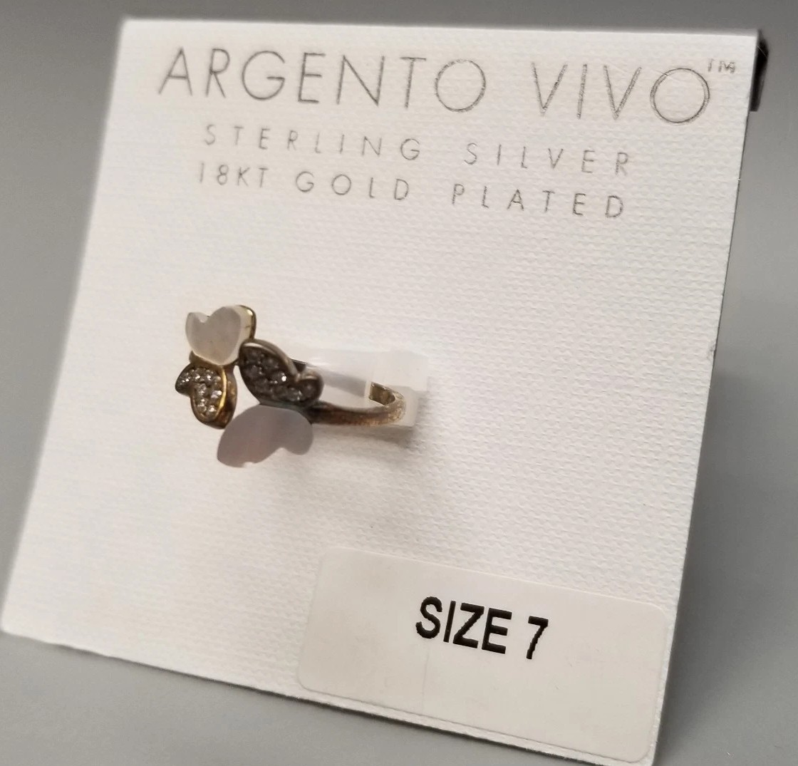 Argento Vivo 18k Gold plated Sterling Silver Mother Of Pearl Butterfly Ring 7