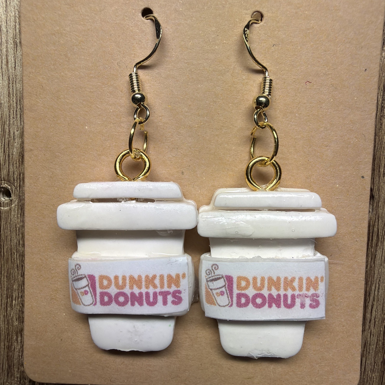 Suzie’s Whimsy Handcrafted Polymer Clay Earrings Coffee Brand Pink/orange Print