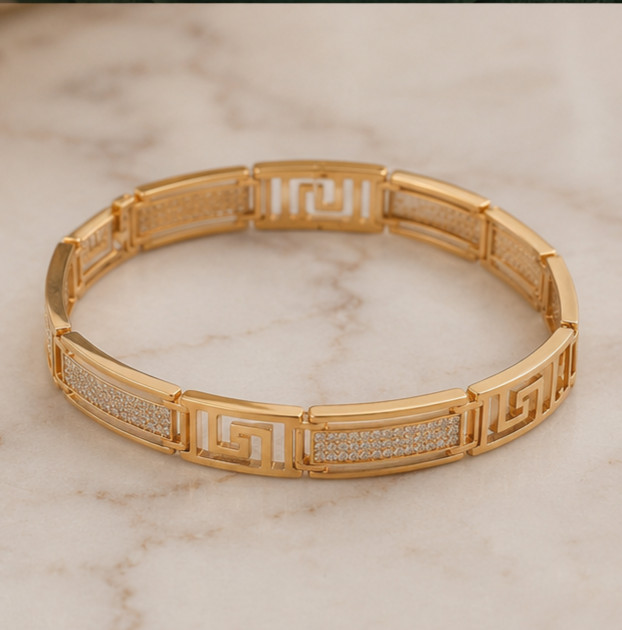 5.00Ct Round Cut Greek Key Simulated Diamond Link Bracelet 14K Rose Gold Plated