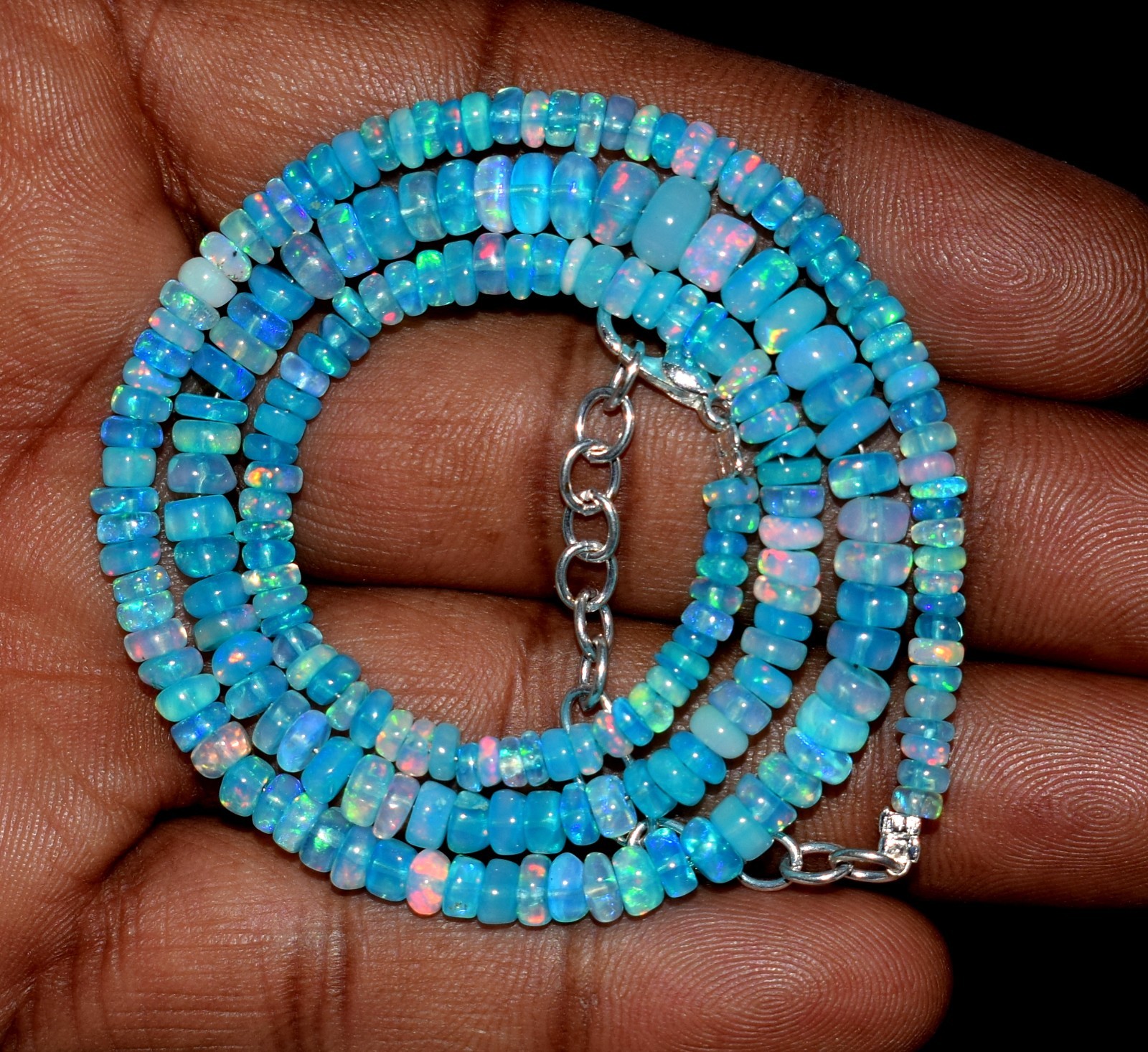 Opal Necklace 16″Natural Ethiopian Blue Opal Wello Fire Opal Gemstone LY01