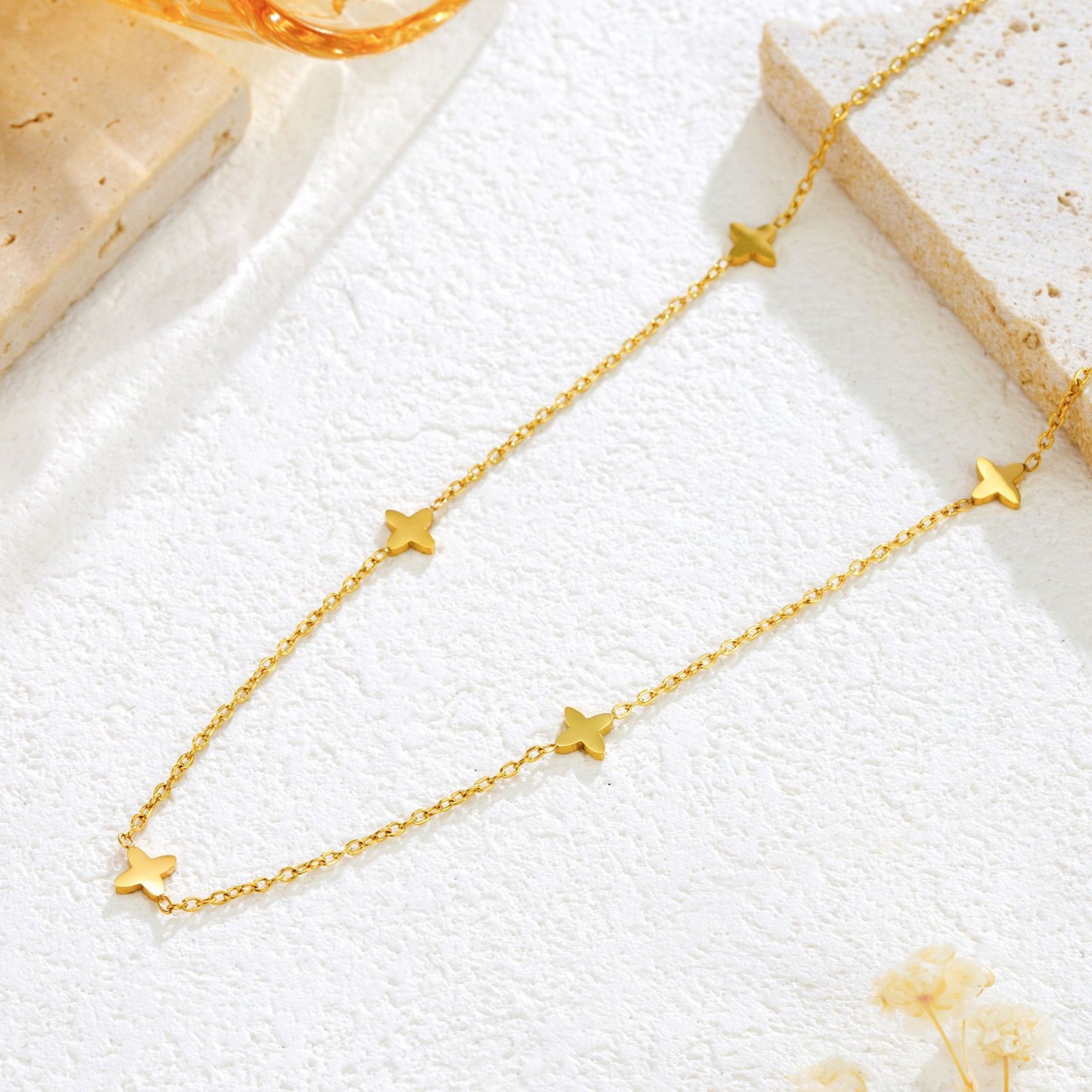 Women 14K Gold Stainless Steel Star Chain Necklace Choker Gift AG