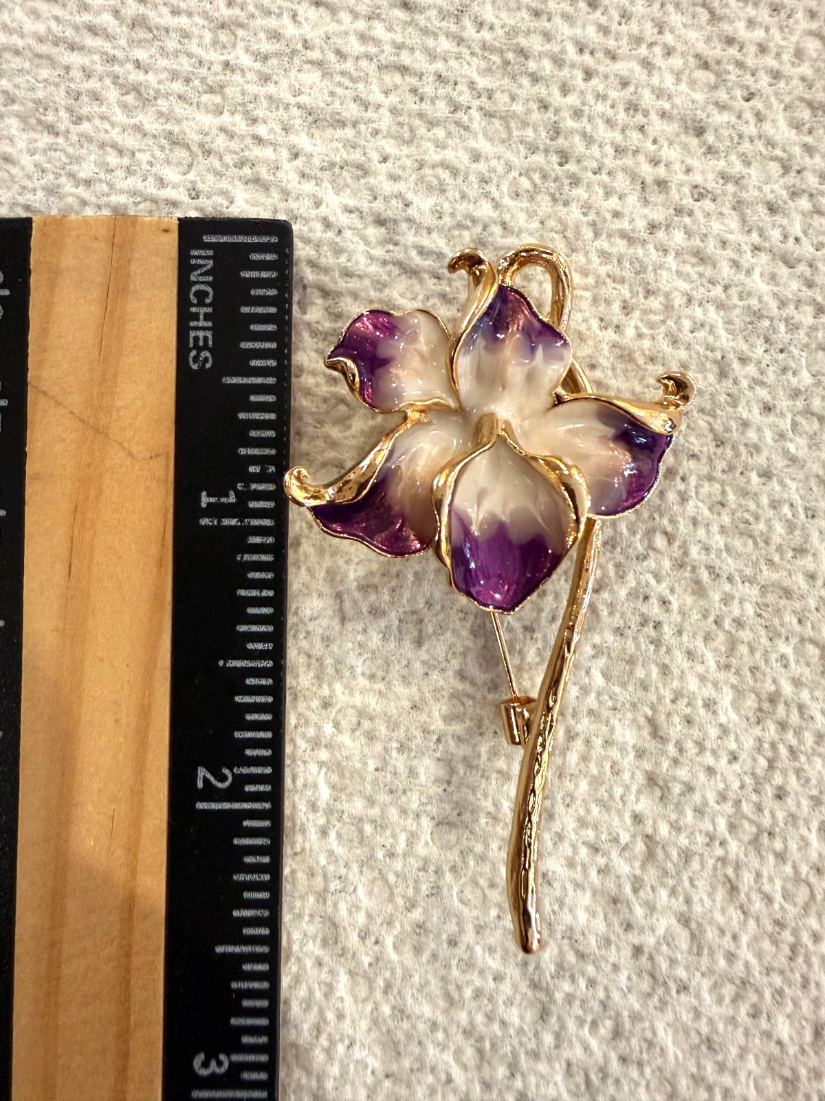 New Orchid Enamel Flower Brooch, 2.28-Inch, 14K Gold‑Plated Pin