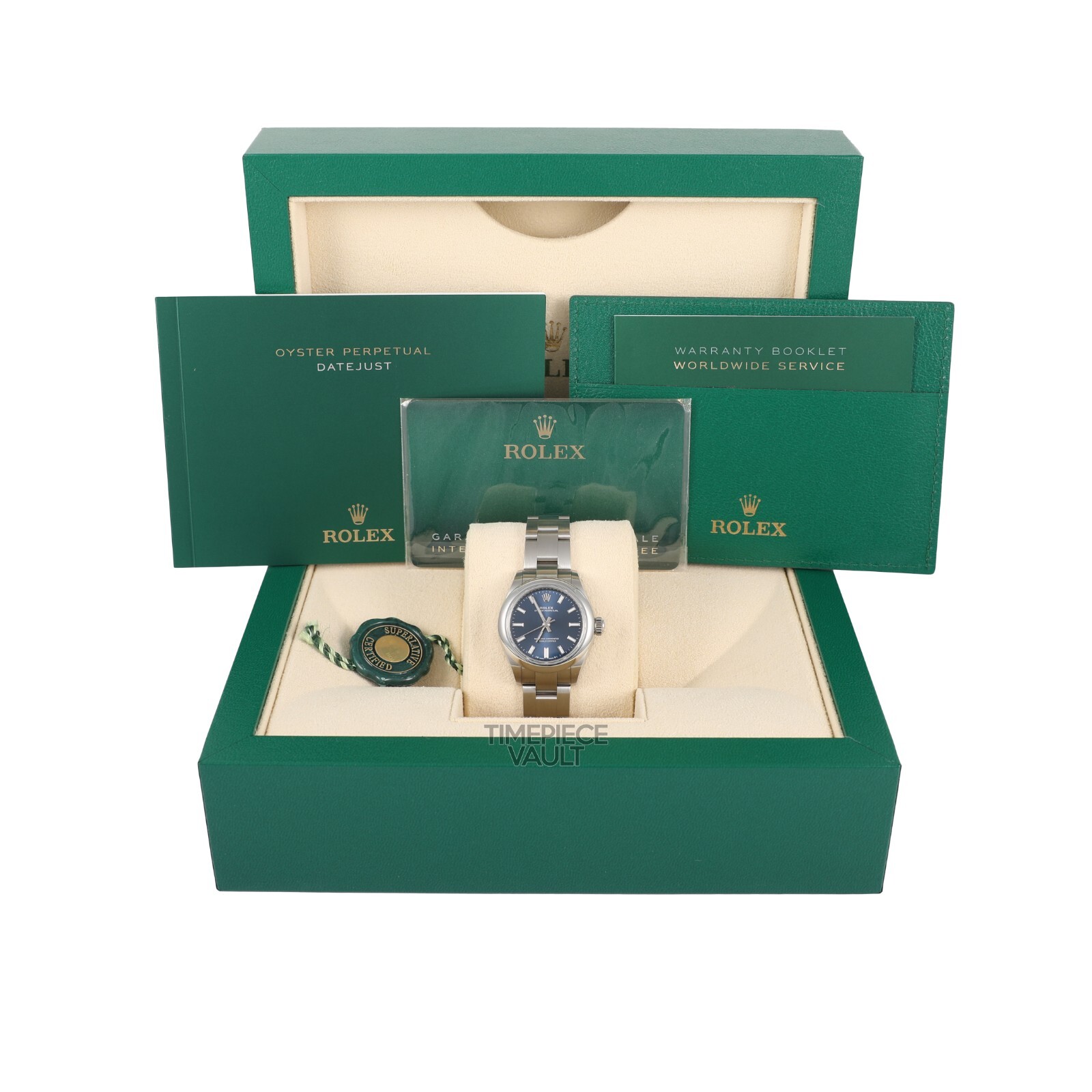 Rolex Ladies Oyster Perpetual 276200 Steel 28mm Blue Stick Dial Watch 2023-B&P
