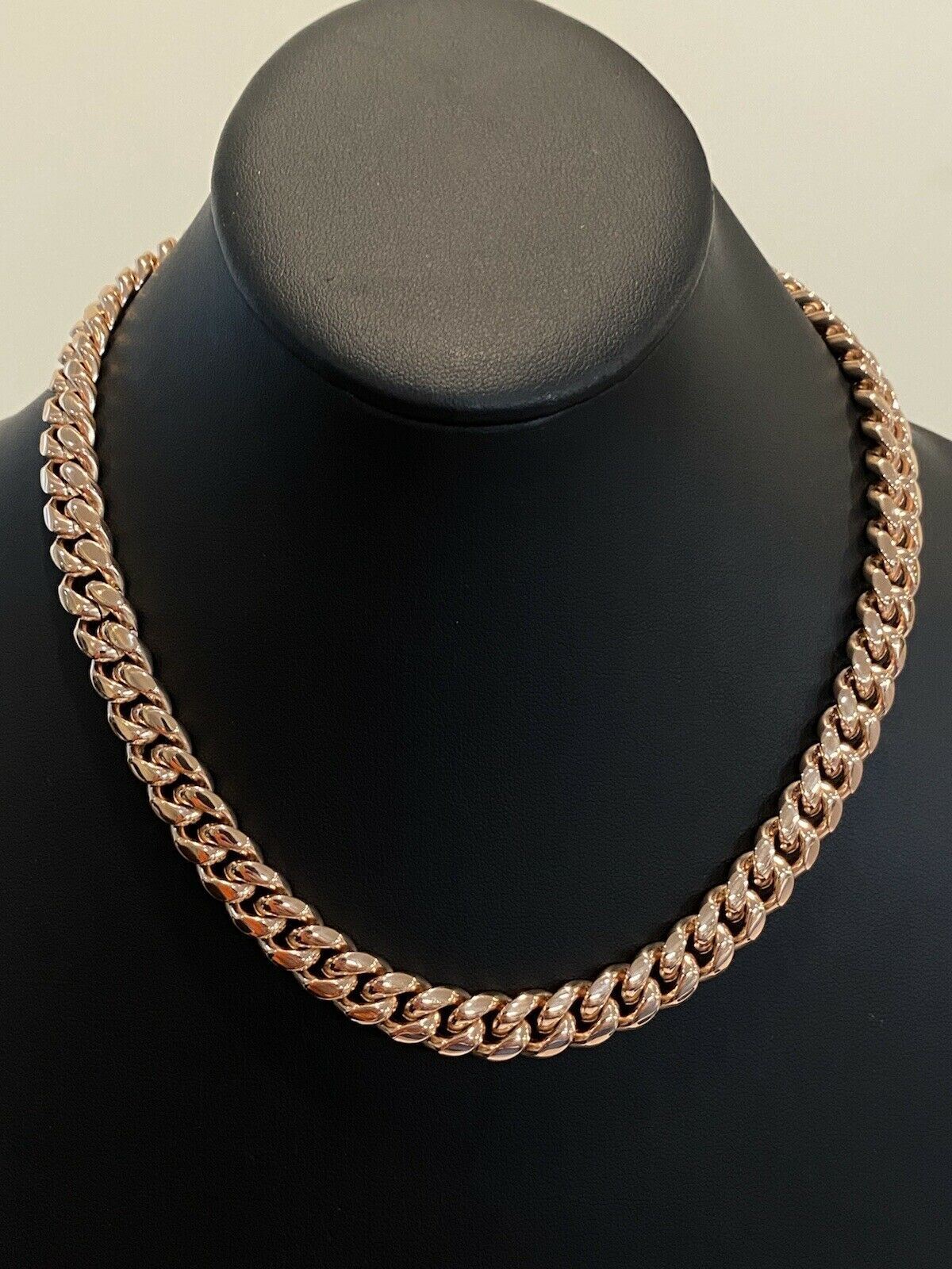 10mm Mens Miami Cuban Link Choker 14k Rose Plated Stainless Steel Chain Hip-Hop