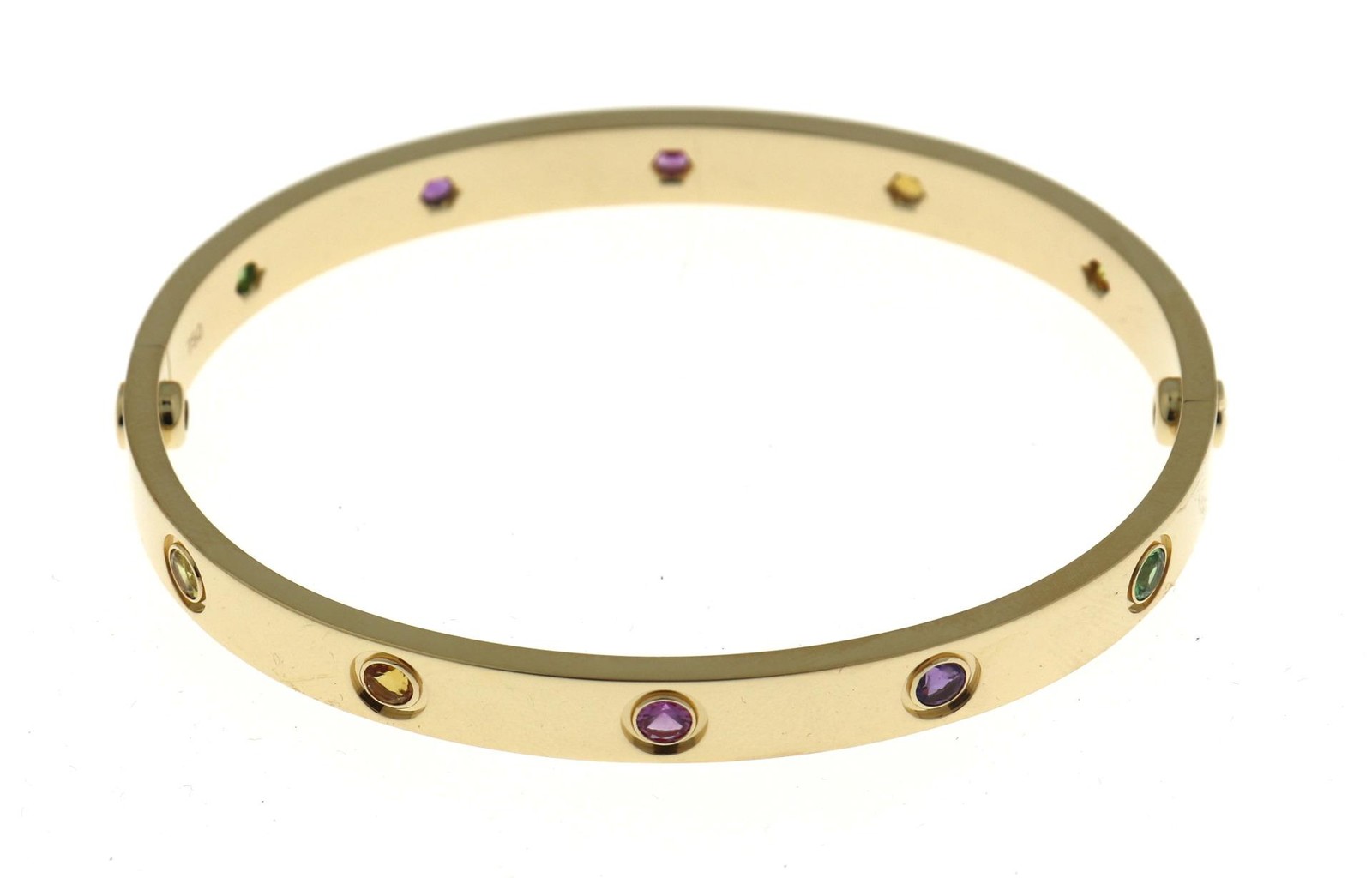 Cartier Love Limited 18k YELLOW Gold Sapphire Gem Rainbow Bracelet Sz 17 Box COA