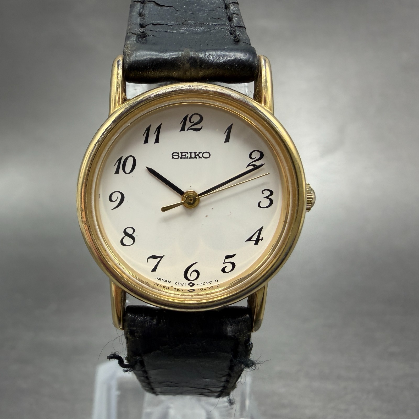 Seiko Watch Women 22mm White Dial Gold Tone Round 2P21-0A20 New Battery VTG HG5