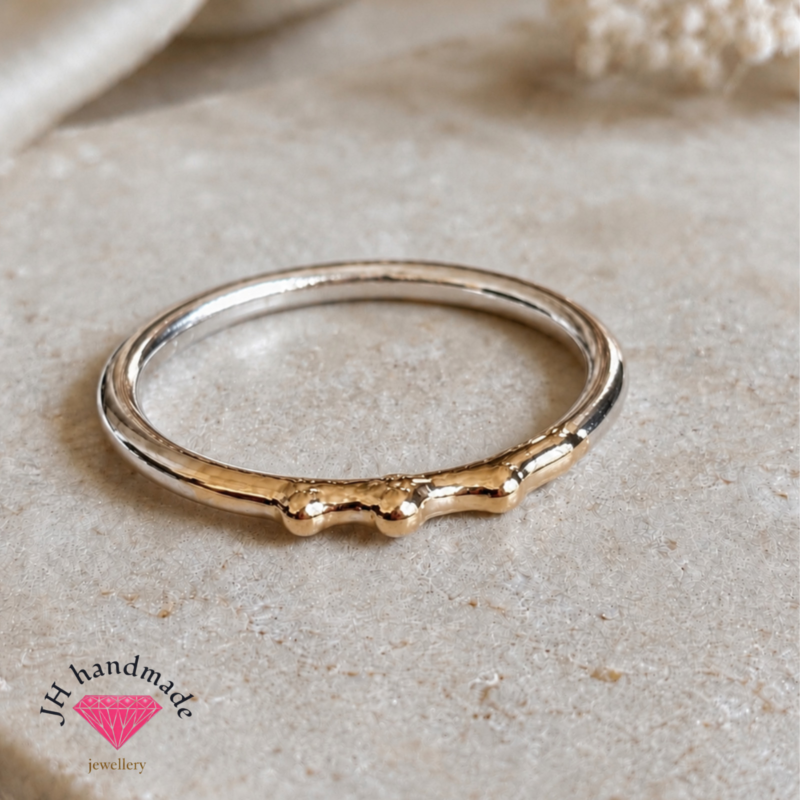 9CT Gold Molten and solid Silver Ring 1.5mm custom made all sizes available