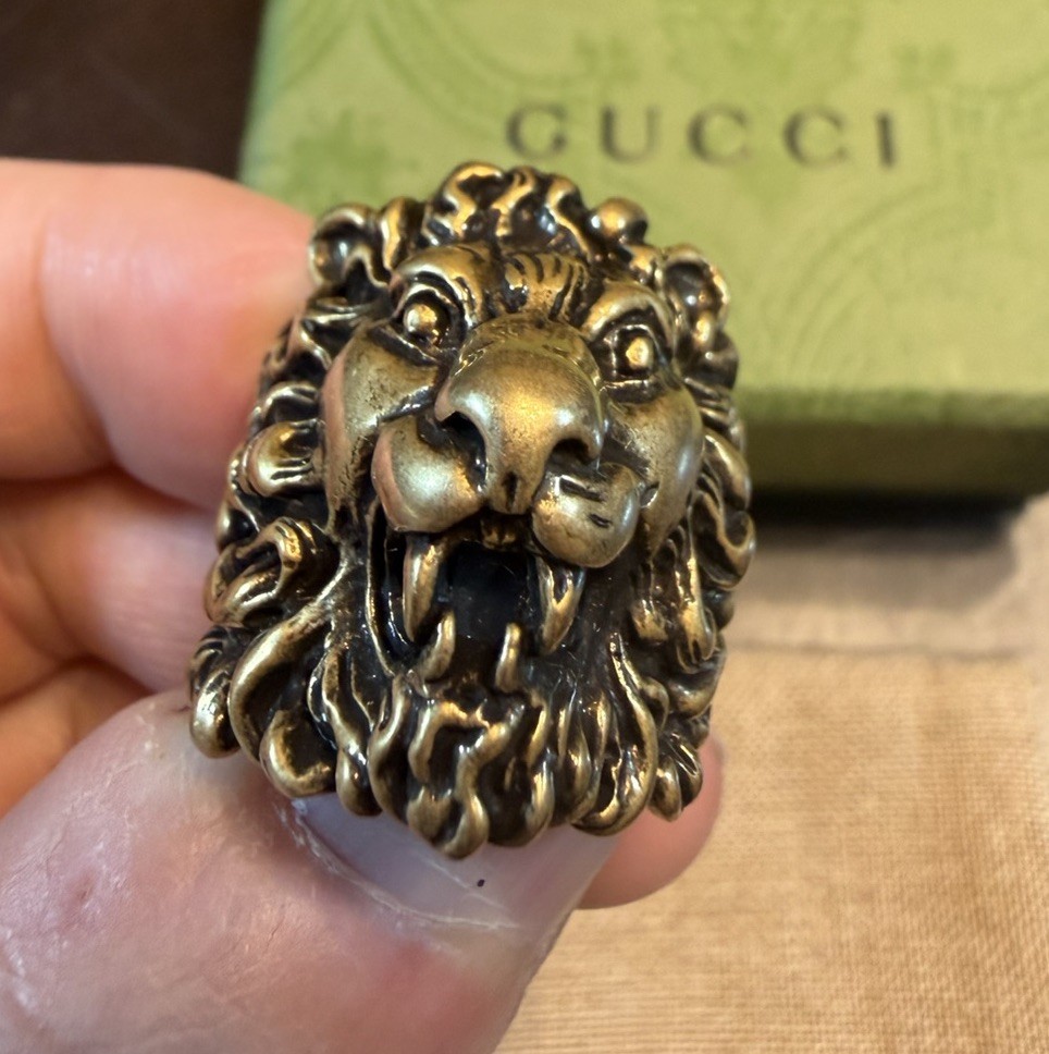 New Authentic Gucci Lion Head Brass Ring Size IT 19 / US 8.75