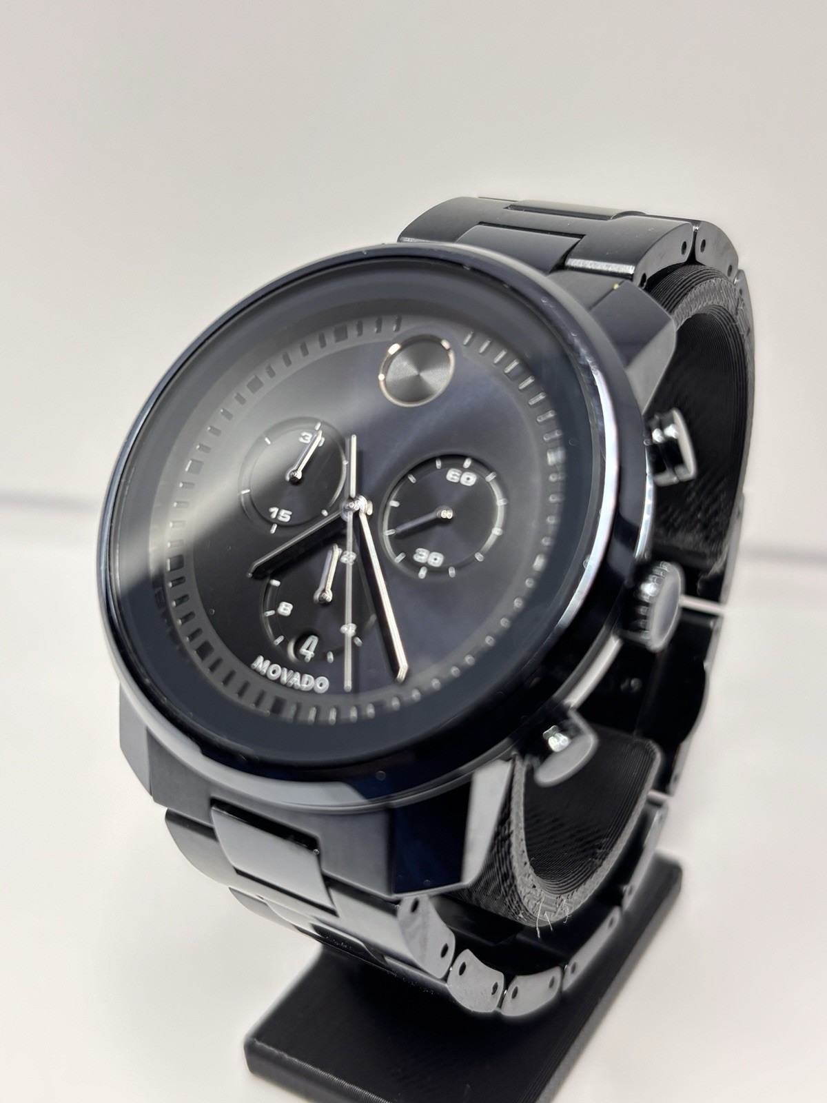 Movado Bold Chronograph MB.01.1.34.6158 Blue Steel Men’s Watch New Battery 7.25″