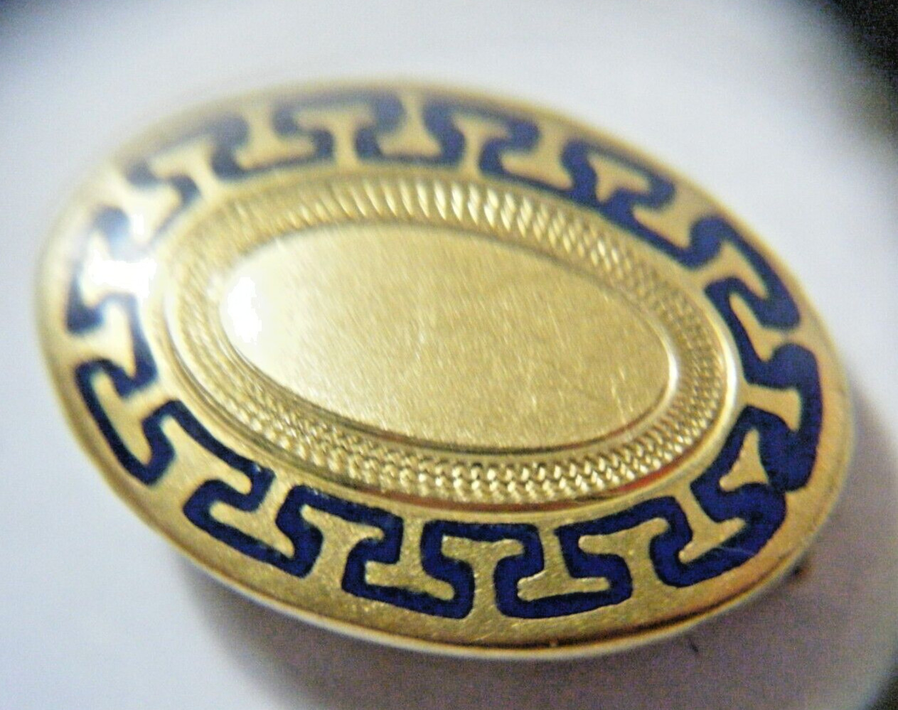 14K Victorian E. Ira Richards &Co. Tie Clothing Clip Engine Turned Blue Enamel