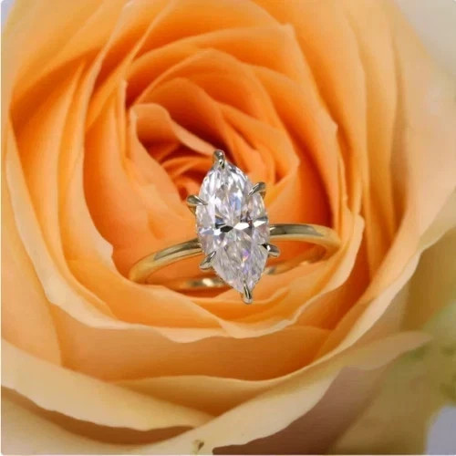 2.50CT Marquise-Cut Moissanite Solitaire Engagement Ring 14K Yellow Gold Plated